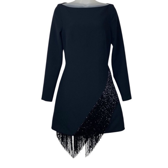 Safiyaa Corrina Fringe Trim Mini Dress Black Evening Formal - Picture 7 of 10